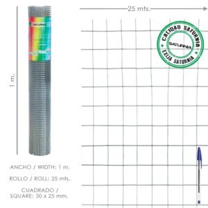Malla Electrosoldada Galvanizada 50x25 / 2,00 / 100 cm. GA Rollo 25 metros