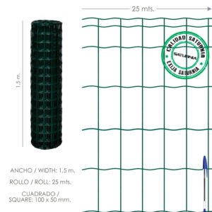 Malla Plastificada Country 100x50 / Altura 150 cm. Rollo 25 metros