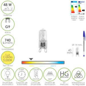 Bombilla Halogena G-9. 48 W. 460 lumenes. Luz cÃ¡lida (3.000Âº K)