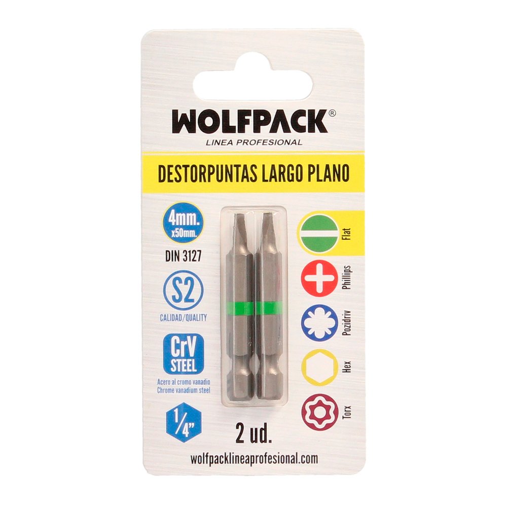 Puntas Destornillador Largo Plano 4 mm. (2 Piezas). Acero S2 al Cromo Vanadio. Puntas Hexagonales, Destorpuntas, - Imagen 3
