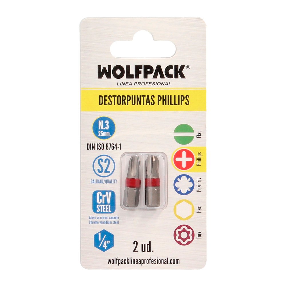 Puntas Destornillador Phillips Nº 3 (2 Piezas). Acero S2 al Cromo Vanadio. Puntas Hexagonales, Destorpuntas, - Imagen 3