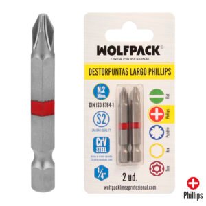 Puntas Largas Destornillador Phillips NÂº 2 (2 Piezas). Acero S2 al Cromo Vanadio. Puntas Hexagonales, Destorpuntas,