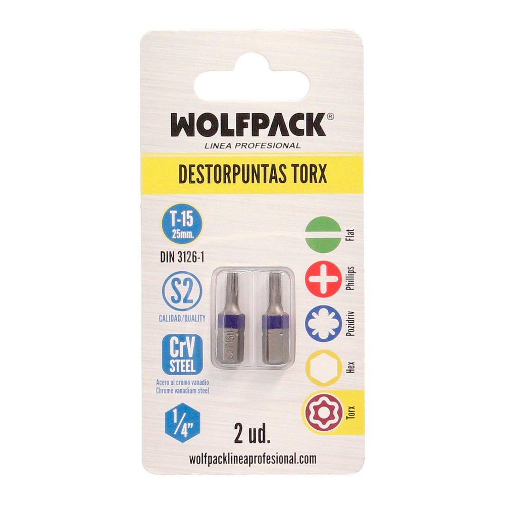 Puntas Destornillador Torx 15 Inviolable (2 Piezas). Acero S2 al Cromo Vanadio. Puntas Hexagonales, Destorpuntas, - Imagen 3