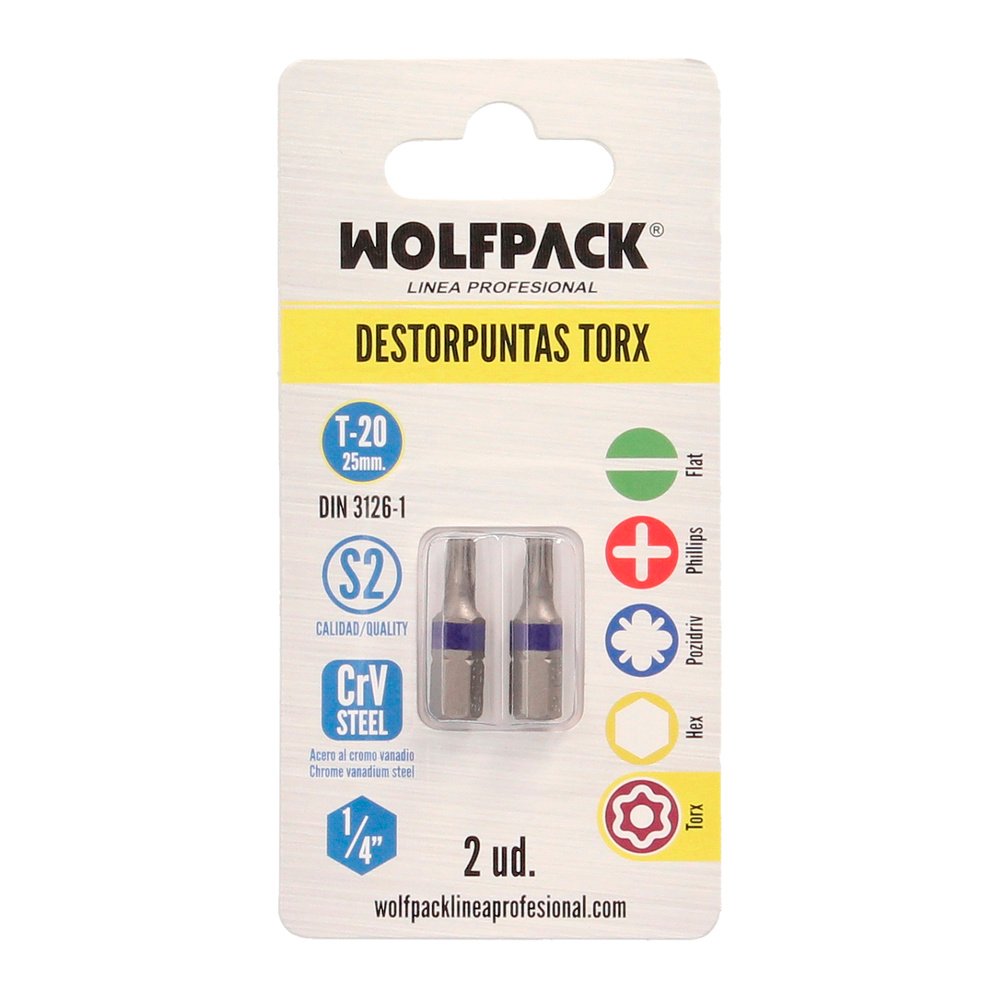 Puntas Destornillador Torx 20 Inviolable (2 Piezas). Acero S2 al Cromo Vanadio. Puntas Hexagonales, Destorpuntas, - Imagen 3