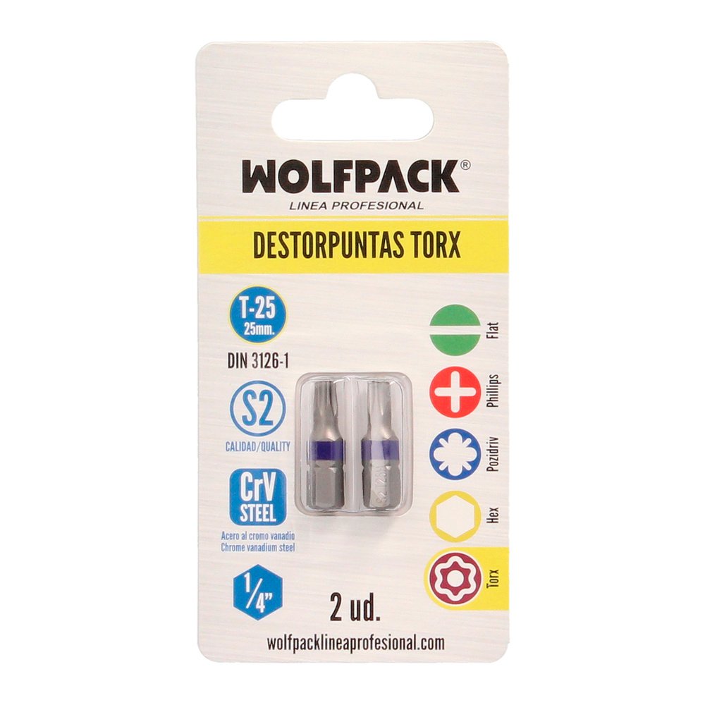 Puntas Destornillador Torx 25 Inviolable (2 Piezas). Acero S2 al Cromo Vanadio. Puntas Hexagonales, Destorpuntas, - Imagen 3