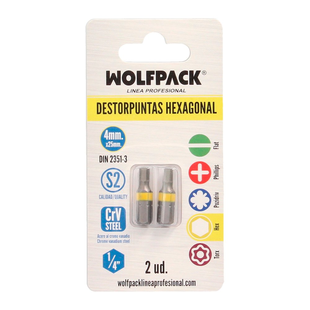 Puntas Destornillador Hexagonal 4,0 mm. (2 Piezas). Acero S2 al Cromo Vanadio. Puntas Hexagonales, Destorpuntas, - Imagen 3