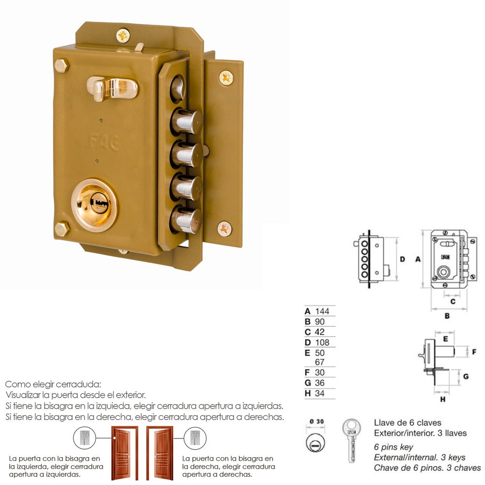 Cerradura Fac S 90 P Pintada Derecha Bombin 70 - Imagen 2