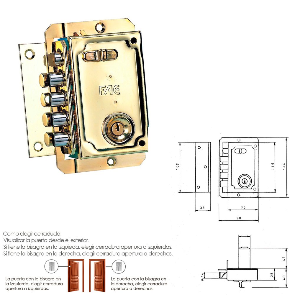 Cerradura Fac S 90 Dorada Izquierda - Imagen 2