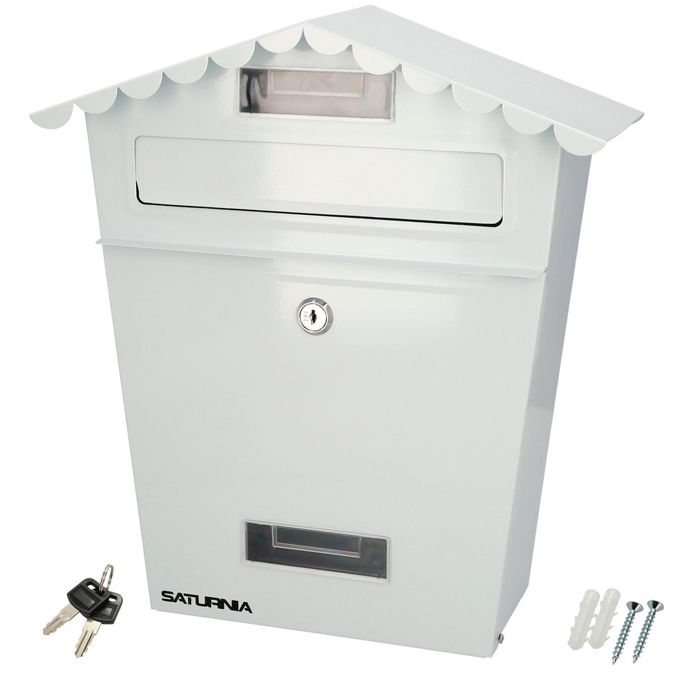 Buzon Exteriores House Blanco 330 x 125 x 365 (Alt.) mm. Con Tejado, Acero Pintado. Buzon Pared, Buzon Cartas, Buzon Correos