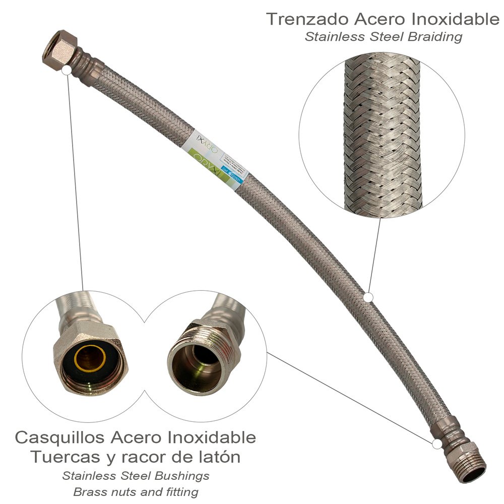 Latiguillo Flexible Reforzado Acero Inoxidable Termo Macho 1/2" - Hembra 1/2" Longitud 400 mm - Imagen 2