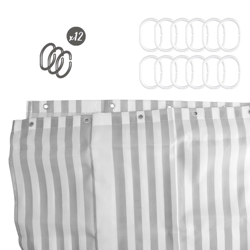 Cortina Ducha Rayas Blancas 180x200 cm. Impermeable - Imagen 6