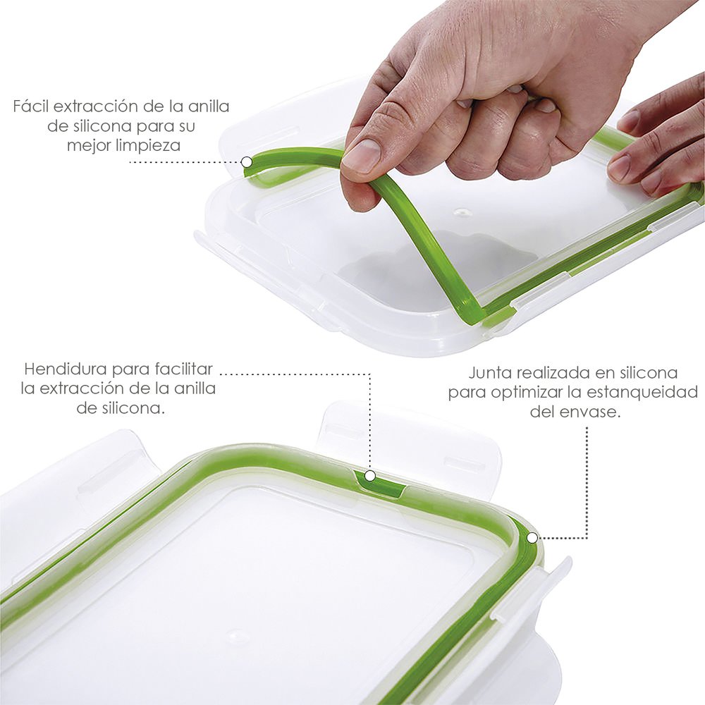 Recipiente Hermetico Cristal Rectangular 850 ml. 19.5 x 13.3 x 6.7 (alt) cm. - Imagen 3
