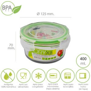 Recipiente Hermetico Cristal Redondo 400 ml. Ã˜ 125 x 7 (alt) cm.