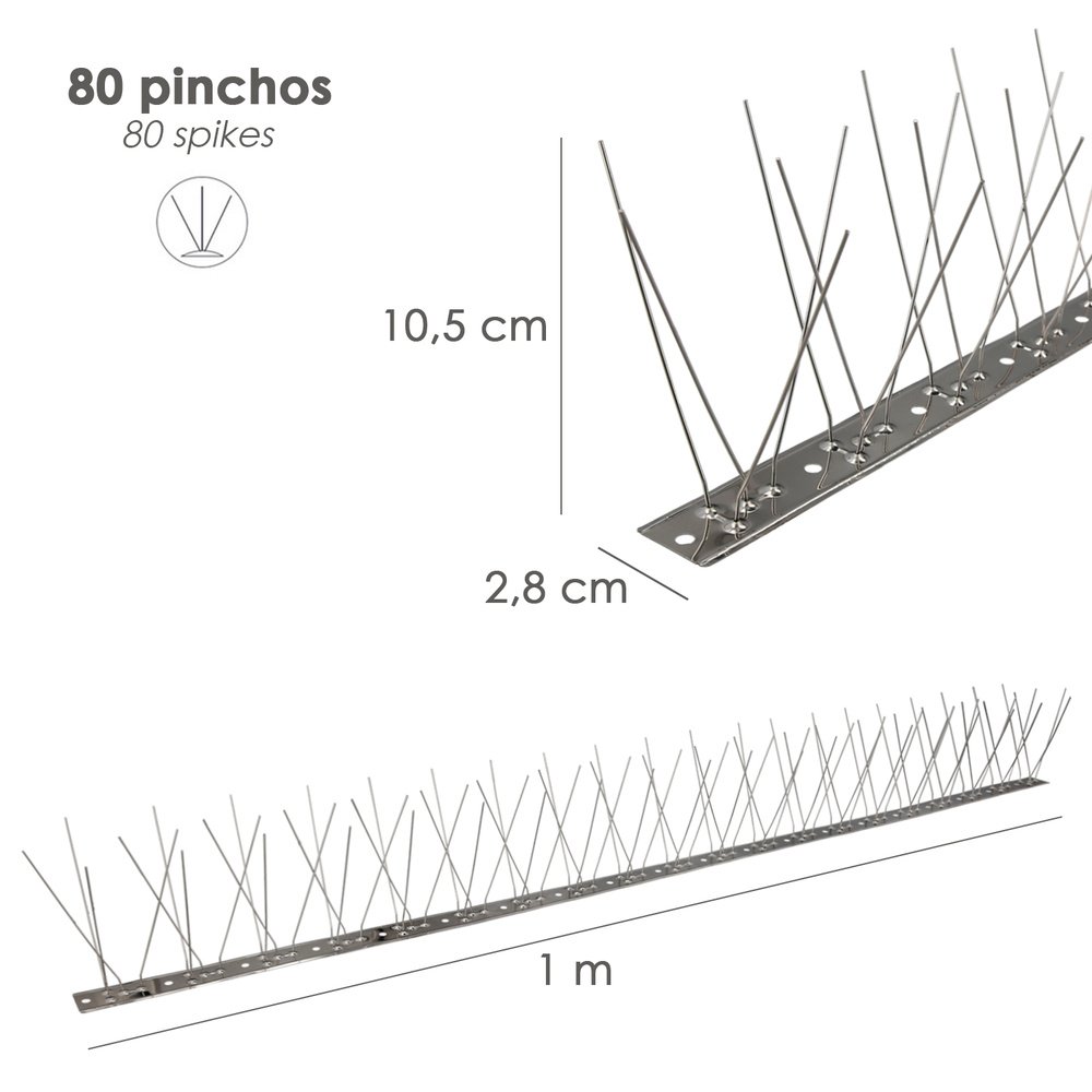 Pincho Anti Palomas / Pajaros 1 Metro Inoxidable Pincho Doble 80 Pinchos. Adaptable a Varias Posiciones - Imagen 2