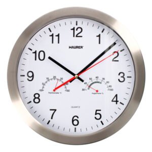 Reloj De Pared Ã˜ 30 cm. Con Higrometro y Termometro. Frontal En Acero