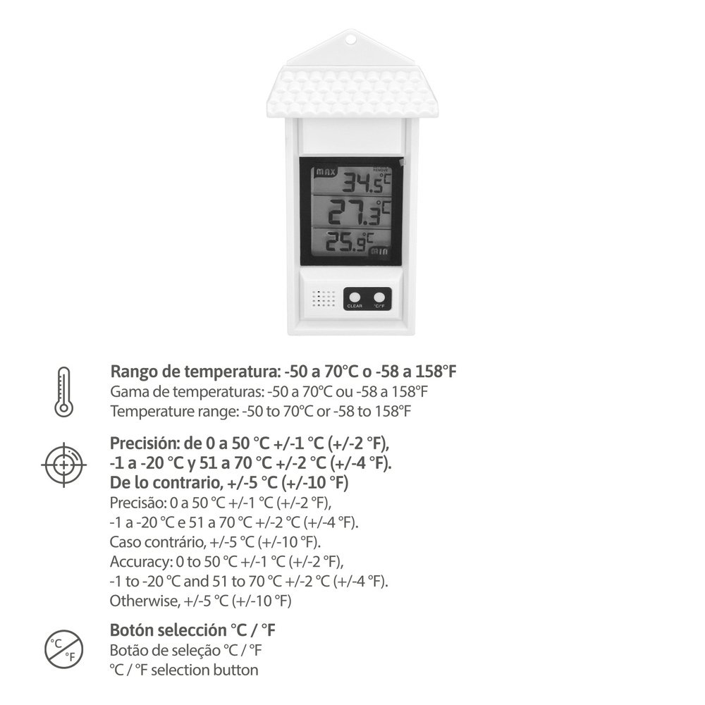 Termometro Digital Interiores / Exteriores Con Indicador De Temperatura Maxima y Minima - Imagen 3