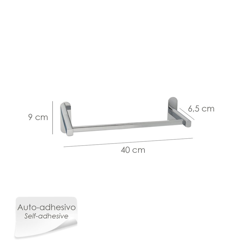 Toallero Barra 40 cm. Color Inox Con Efecto Espejo, Autoadhesivo Resistente, Porta Toallas, Toallero Adhesivo Pared/Mueble - Imagen 2