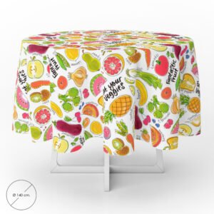 Mantel Hule Redondo Frutas Fantasia Impermeable Antimanchas PVC Ã˜ 140 cm. Uso Interior y Exterior