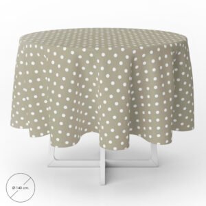 Mantel Hule Redondo Topos Beige Impermeable Antimanchas PVC Ã˜140 cm. Uso Interior y Exterior