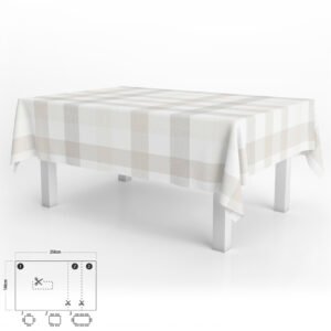 Mantel Hule Rectangular Cuadros Beige Impermeable Antimanchas PVC 140x250 cm. Recortable Uso Interior y Exterior