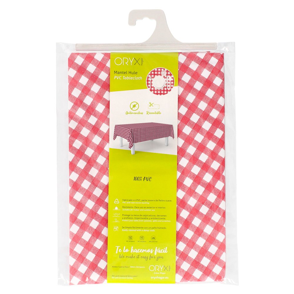 Mantel Hule Rectangular Cuadros Rojos Impermeable Antimanchas PVC 140x250 cm. Recortable Uso Interior y Exterior - Imagen 4