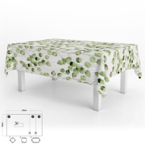 Mantel Hule Rectangular Hojas Verdes Impermeable Antimanchas PVC 140x250 cm. Recortable Uso Interior y Exterior