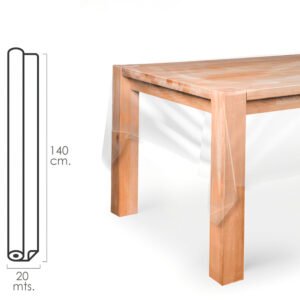 Mantel Hule Rectangular Transparente. Impermeable Antimanchas PVC 140 cm. x 20 metros. Rollo Recortable. Interior y Exterior