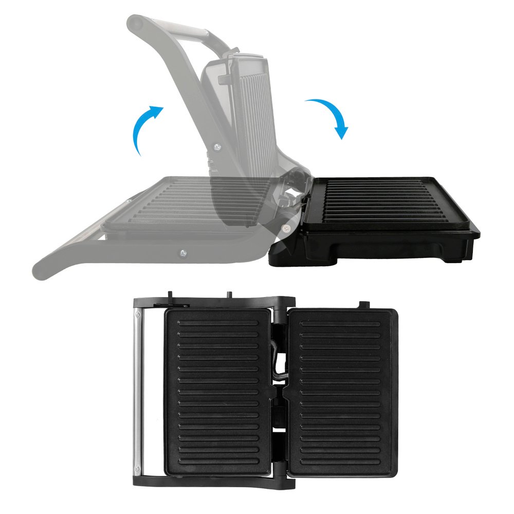Sandwichera Grill Doble 1000w Parilla Eléctrica, Panini Press Grill, 1000w, Placa Antiadherente, Apertura 180º - Imagen 3