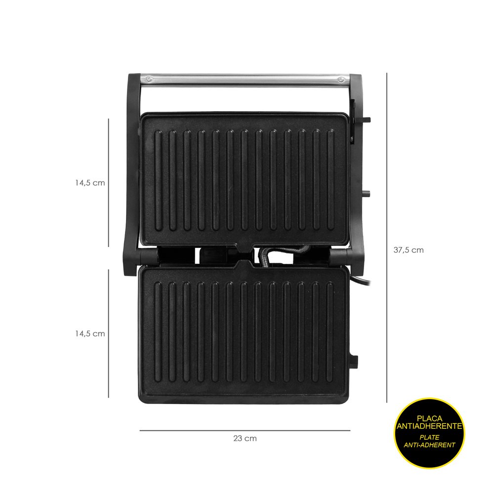 Sandwichera Grill Doble 1000w Parilla Eléctrica, Panini Press Grill, 1000w, Placa Antiadherente, Apertura 180º - Imagen 5