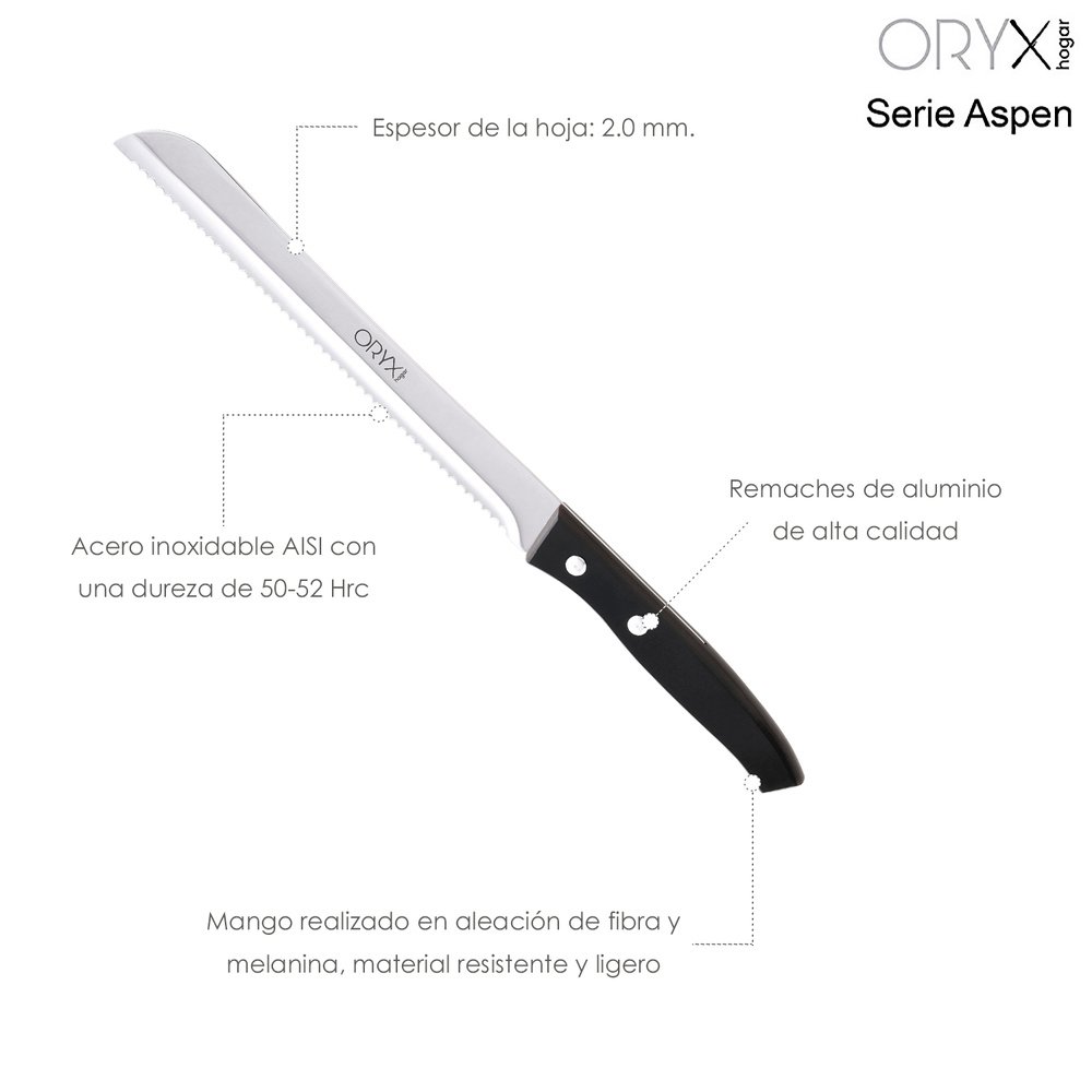 Cuchillo Aspen Panero Hoja Acero Inoxidable 19 cm. Negro - Imagen 3