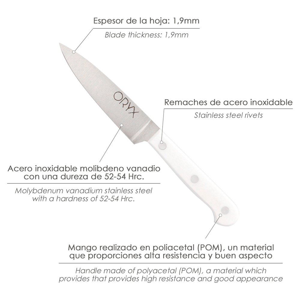 Cuchillo Husky Pelador 11 cm. Hoja Acero Inoxidable, Cuchillo Verduras, Cuchillo Cortar Verduras Mango Ergonomico Blanco - Imagen 3