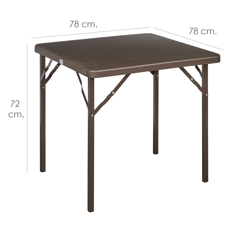 Mesa Plegable Cuadrada Marron 78x78x72 cm. - Imagen 2