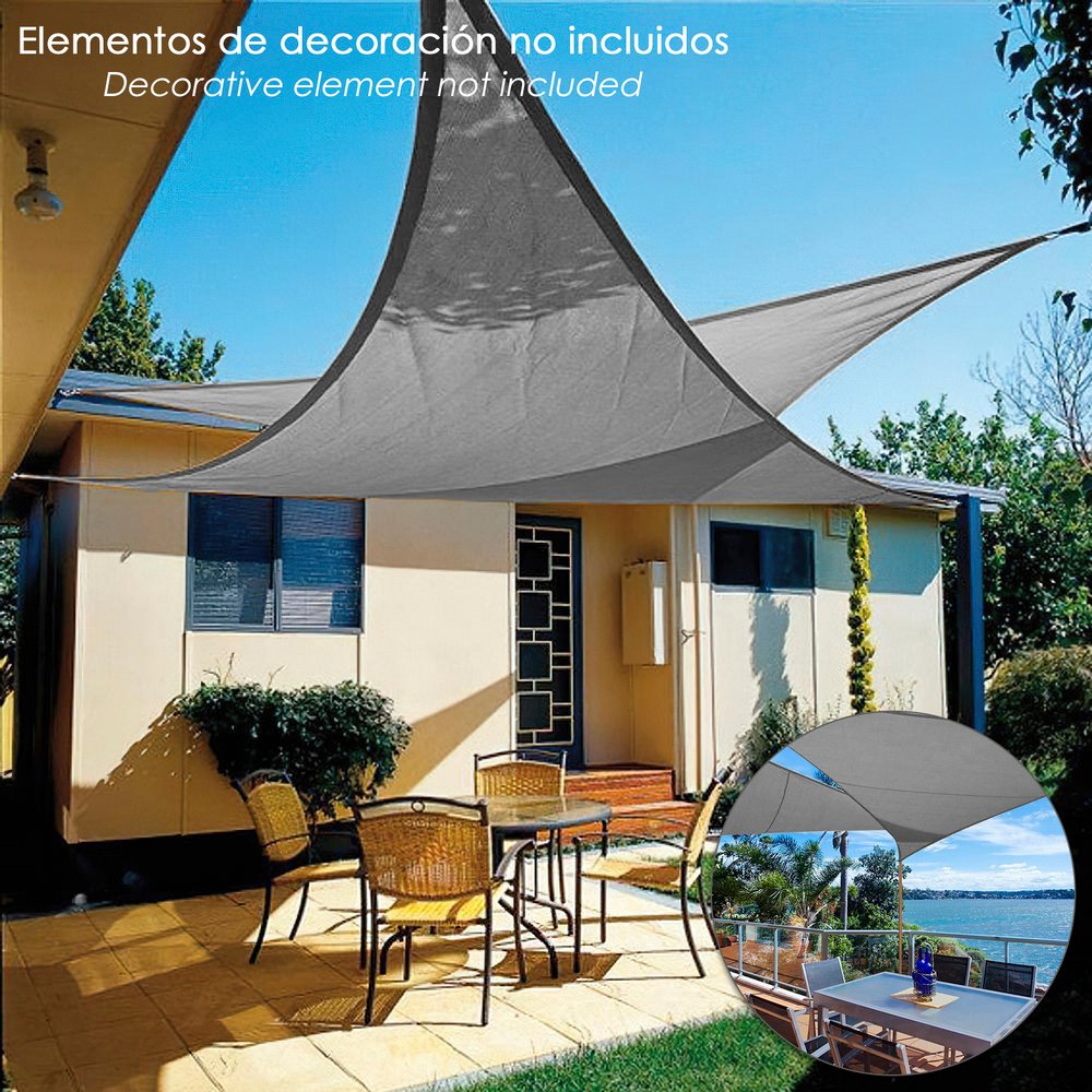 Toldo Vela Sombra Jardin Triangular 3,6x3,6x3,6 metros Gris - Imagen 7