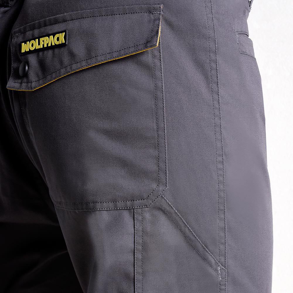 Pantalones Largos DeTrabajo, Multibolsillos, Resistentes, Rodilla Reforzada, Gris/Amarillo Talla 54/56 XXL (Slim Fit) - Imagen 3