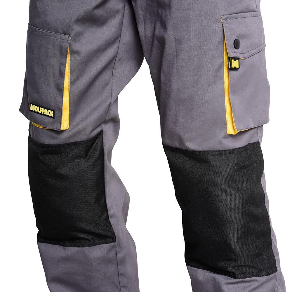 Pantalones Largos DeTrabajo, Multibolsillos, Resistentes, Rodilla Reforzada, Gris/Amarillo Talla 54/56 XXL (Slim Fit) - Imagen 4