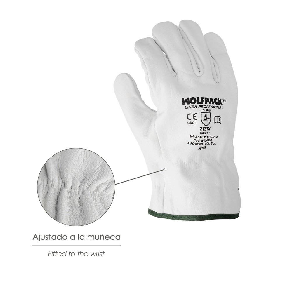 Guantes De Trabajo De Piel Flor De Vacuno, Proteccion Laboral, Riesgos Mecanicos, Guantes De Seguridad De Cuero. Talla 10" (Par) - Imagen 3